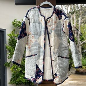 Patterned quilted jacket with floral and denim detail!